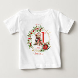 Camiseta De Bebé Bear Poinsettia Foliage la primera Navidad del beb