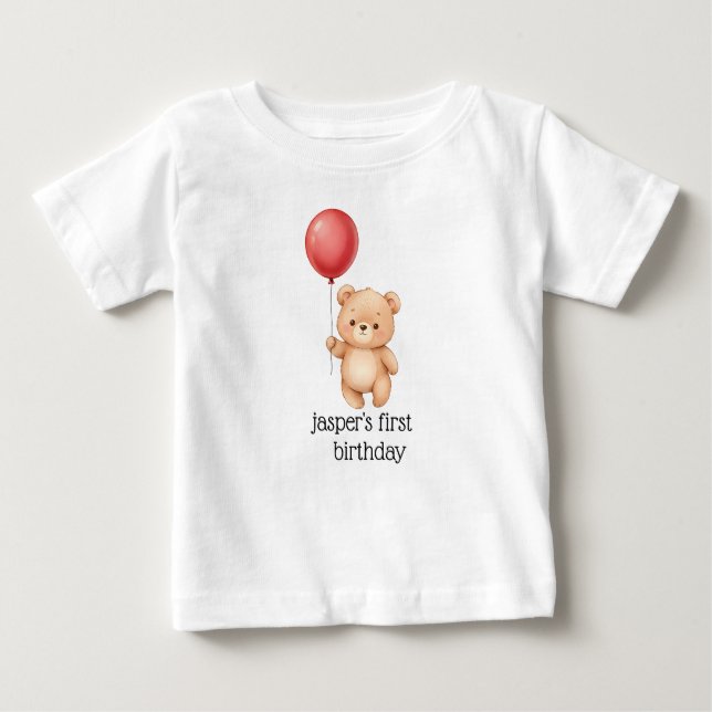 Camiseta De Bebé Bear with Red Balloon Party Hat Cute Baby (Anverso)
