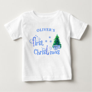 Camiseta De Bebé Bebé 1 Árbol de Navidad y Blue Candy Cane Boy