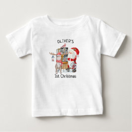 Camiseta De Bebé Bebé 1 Navidades Santa y reno con Sleigh