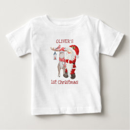 Camiseta De Bebé Bebé 1 Navidades Santa y reno personalizado