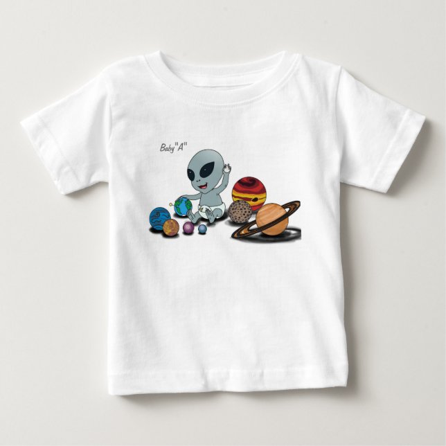 Camiseta De Bebé Bebé "A", jugando w/Planets (Anverso)