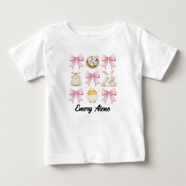 Camiseta De Bebé Bebé Chica Rosa Semana Santa Bunny Coquette Bow (Anverso)