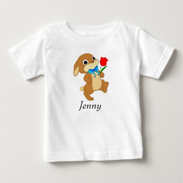 Camiseta De Bebé Bebé conejo de Pascua con rosa rojo (Anverso)