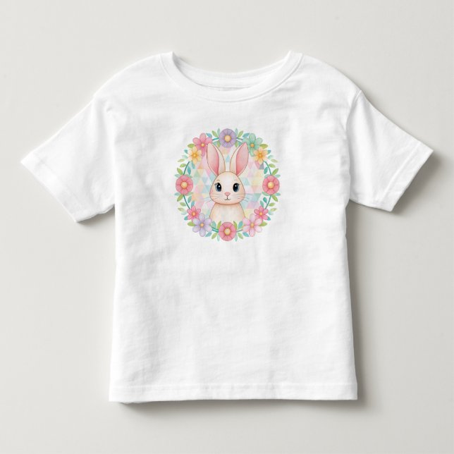 Camiseta De Bebé Bebé conejo en camiseta con flores (Anverso)