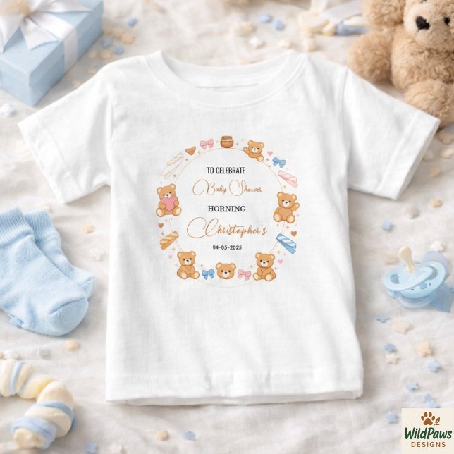 Camiseta De Bebé Bebé de oso de peluche - Baby Shower Niño | Lindo  (Teddy Bear Baby Shower Boy | Cute Blue Bear T-Shirt
)