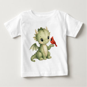 Camiseta De Bebé Bebé Dragón Adorable con Crías de Cardenal Rojo