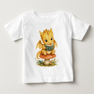 Camiseta De Bebé Bebé dragón de cuento leyendo en hongo para niños