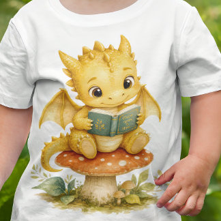 Camiseta De Bebé Bebé dragón de cuento leyendo sobre hongo niños