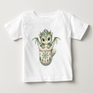 Camiseta De Bebé Bebé dragón de invierno adorable Mitón Acuarela