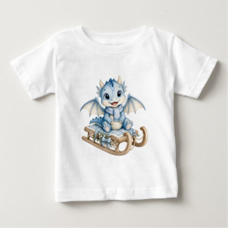 Camiseta De Bebé Bebé Dragón de Invierno en Trineo Acuarela Navideñ