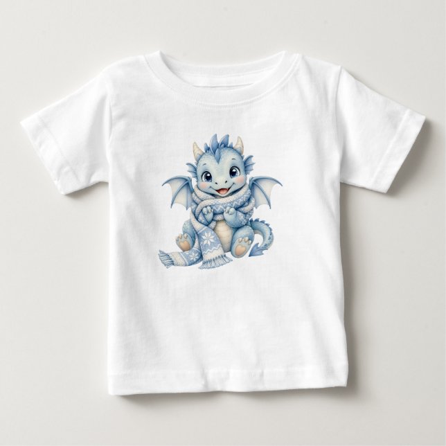 Camiseta De Bebé Bebé dragón de invierno lindo con bufanda acogedor (Anverso)