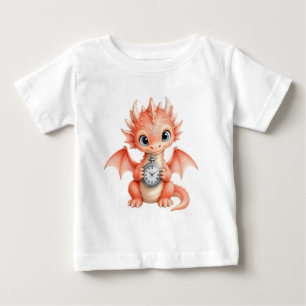 Camiseta De Bebé Bebé dragón naranja lindo con reloj de bolsillo pa