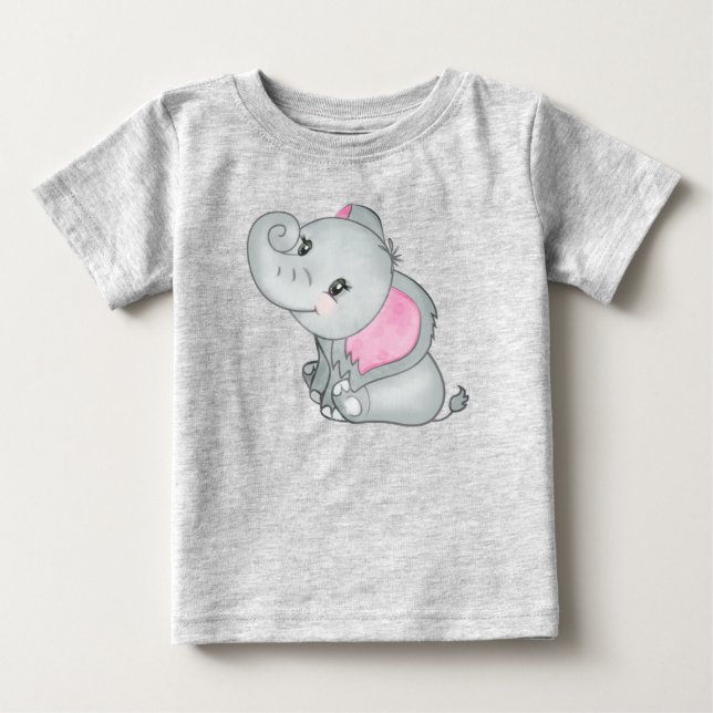 Camiseta De Bebé Bebé Elefante Adorable de Orejas Rosadas (Anverso)