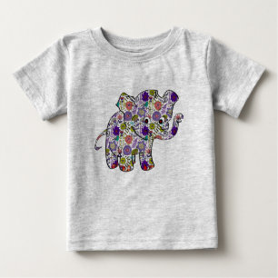 Camiseta De Bebé Bebé elefante floral de color lindo
