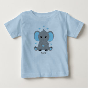 Camiseta De Bebé Bebe elefante lindo en azul, dibujado a mano, 