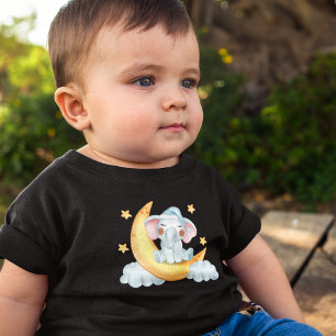 Camiseta De Bebé Bebé elefante lindo en la acuarela de la luna crec