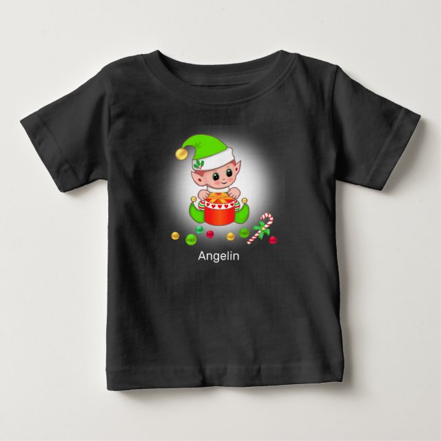 Camiseta De Bebé Bebé elfo de Navidad lindo y confeti (Anverso)