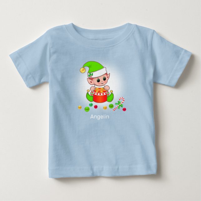 Camiseta De Bebé Bebé elfo de Navidad lindo y confeti (Anverso)