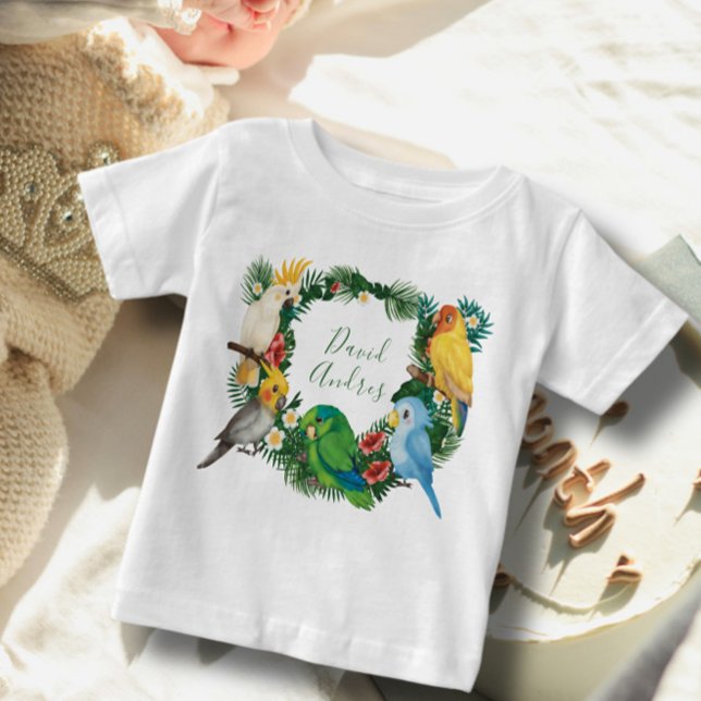 Camiseta De Bebé Bebé exótico tropical loros salvajes Cumpleaños (Subido por el creador)