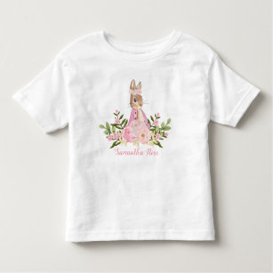 Camiseta De Bebé Bebé Floral Rosa Bunny Birthday Toddler T-Shirt