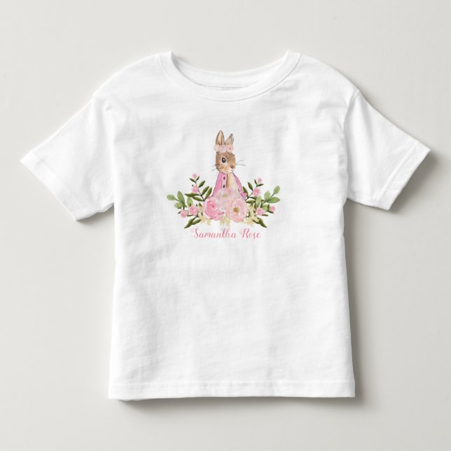 Camiseta De Bebé Bebé Floral Rosa Bunny Birthday Toddler T-Shirt (Anverso)