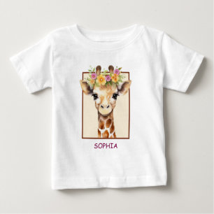 Camiseta De Bebé Bebé Jirafa Sweet Safari en Rosa y Amarillo