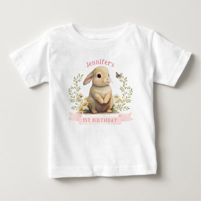 Camiseta De Bebé Bebé lindo conejo con mariposa Cumpleaños de Pascu (Anverso)