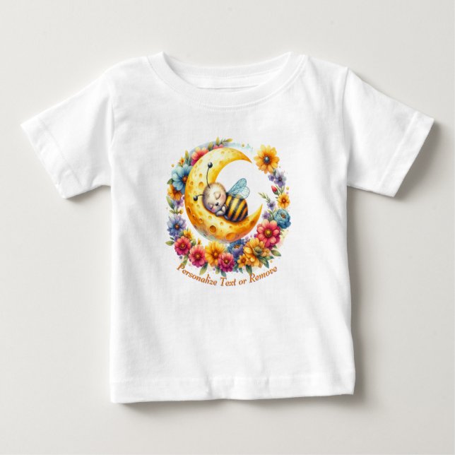 Camiseta De Bebé Bebé lindo y personalizado durmiendo en la luna (Anverso)