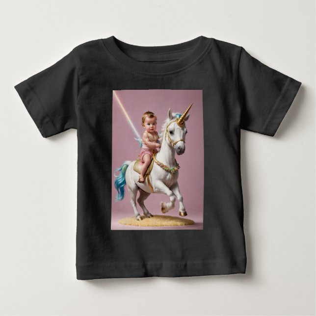 Camiseta De Bebé Bebé montando un unicornio (Anverso)