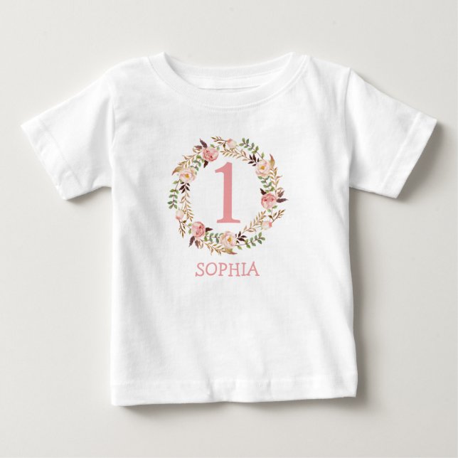 Camiseta De Bebé Bebé Niña 1er Aniversario Aseo Floral (Anverso)