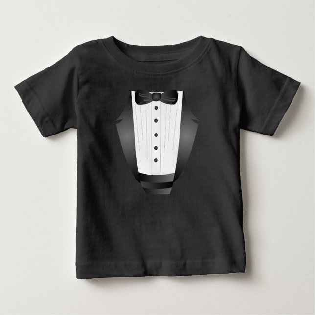 Camiseta De Bebé bebé niño primer cumpleaños Bow Tie Black Tuxedo (Anverso)