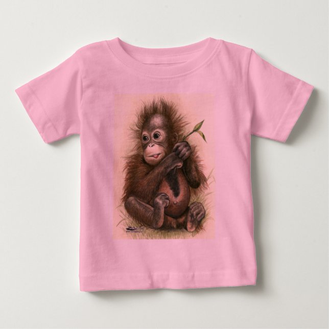 Camiseta De Bebé Bebé Orangután Con Hojas (Anverso)
