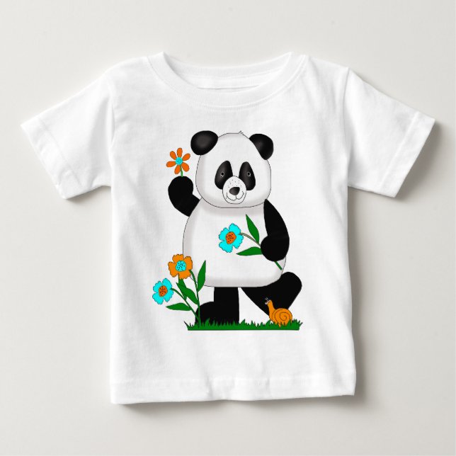 Camiseta De Bebé Bebé Panda Niños Con Flores 2 (Anverso)