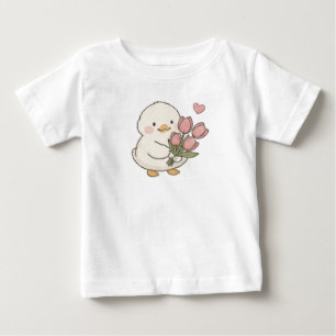 Camiseta De Bebé Bebé Pato Adorable Sosteniendo Ramo de Tulipanes E