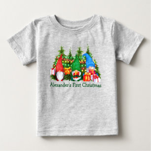 Camiseta De Bebé Bebé primer Navidad de Navidad Gnomes enciende gri