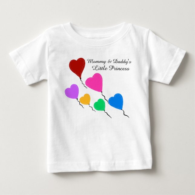 Camiseta De Bebé Bebé, Princesa Cute, globos de corazón (Anverso)