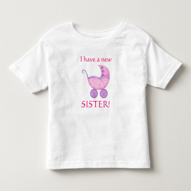 Camiseta De Bebé Bebé rosa Buggy "Tengo una nueva hermana" niño peq (Anverso)