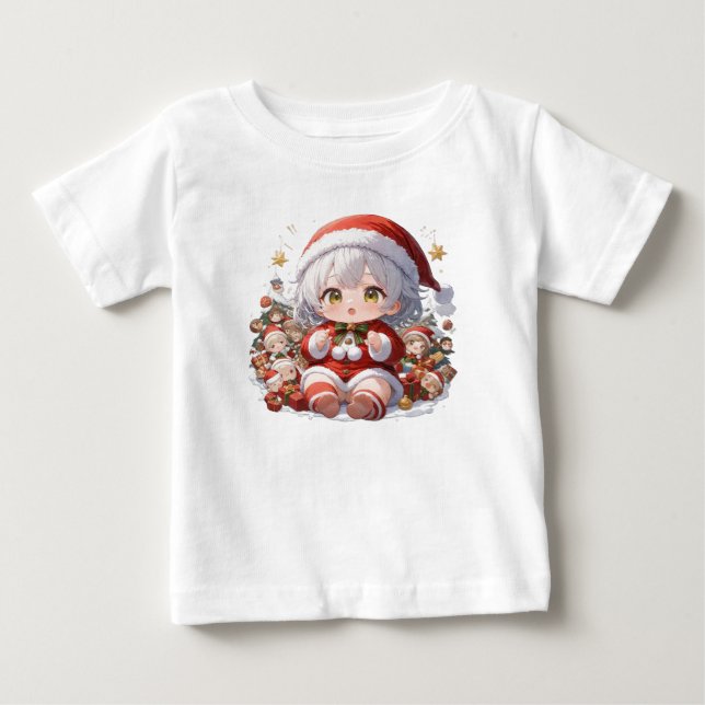 Camiseta De Bebé Bebé Santa Chibi Navideño Adorable (Anverso)
