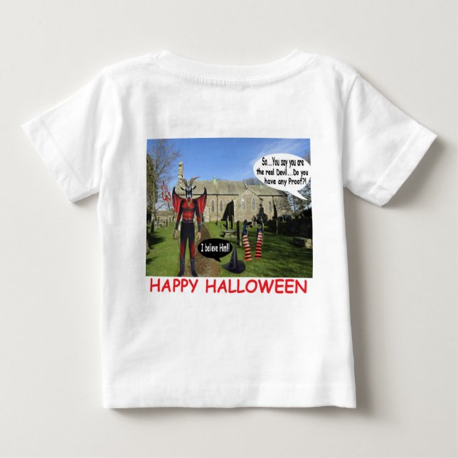 Camiseta De Bebé bebé tee feliz cabra de halloween (Reverso)