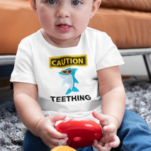 Camiseta De Bebé Bebé Tiburón Precaución Tething Cute Funny