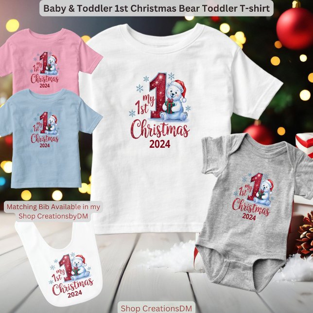 Camiseta De Bebé Bebé y niño pequeño primer Navidad oso (Subido por el creador)