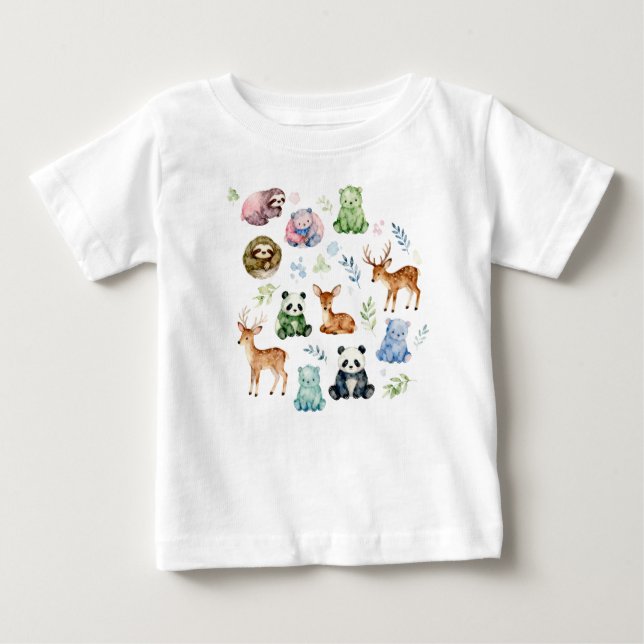 Camiseta De Bebé Bébés animaux mignons aquarelle (Anverso)