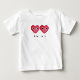 Camiseta De Bebé Bebés gemelos Dos Corazones Rojos Acuardos Sonrien
