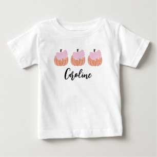 Camiseta De Bebé Bebés Gingham Pumpkin Trio con arcos rosados
