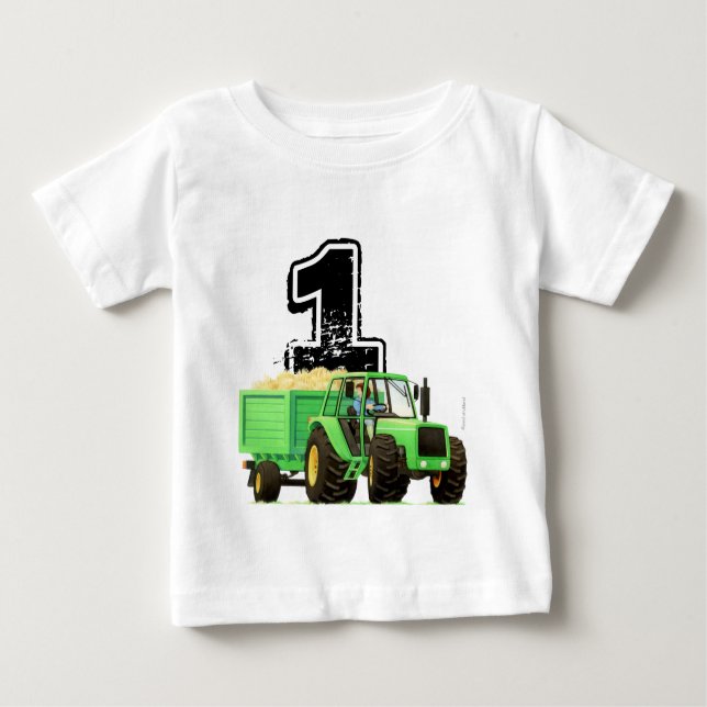 Camiseta De Bebé Bebés Personalizado Green Tractor Primer cumpleaño (Anverso)