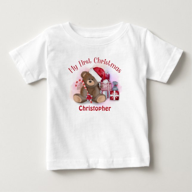 Camiseta De Bebé Bebés personalizados primer oso de peluche navideñ (Anverso)
