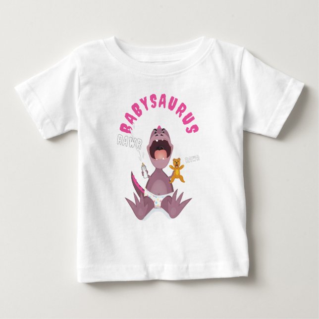 Camiseta De Bebé Bebésaurio T-Rex Rosa  (Anverso)