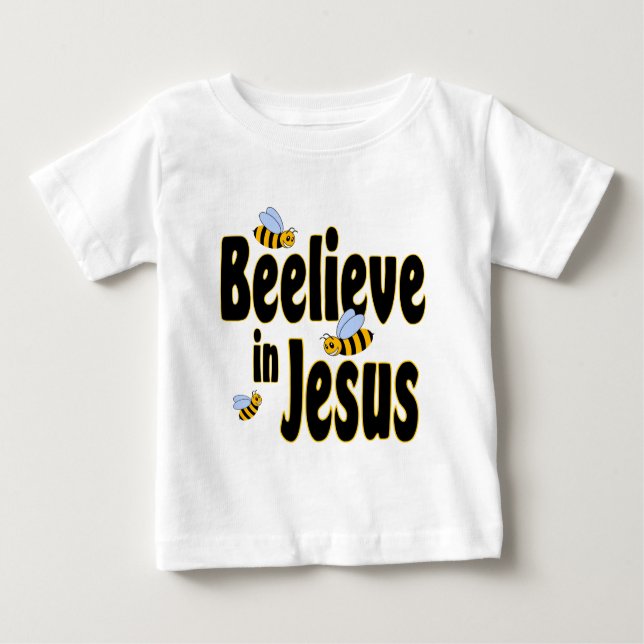 Camiseta De Bebé Beelieve en el negro de Jesús (Anverso)