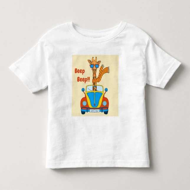 Camiseta De Bebé ¡Beep Beep! Cuta jirafa en el coche (Anverso)